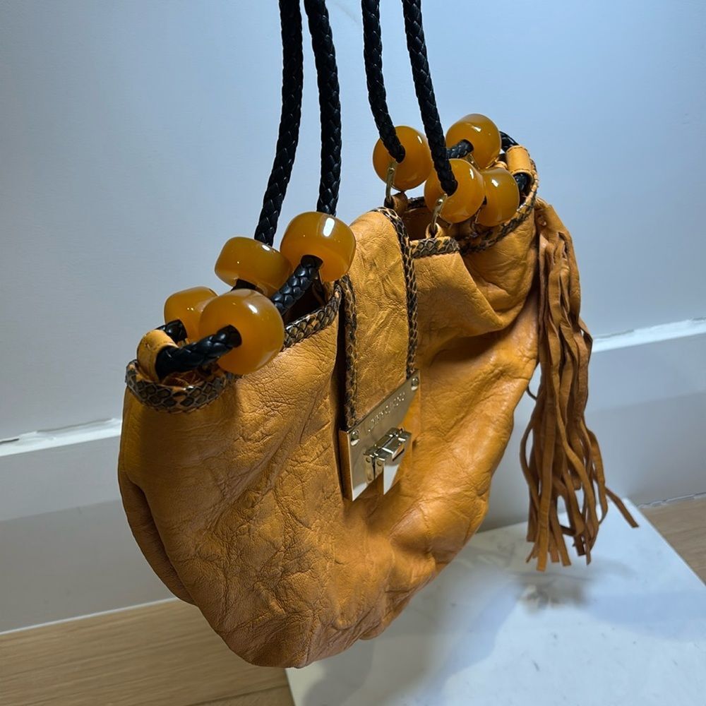 Jimmy Choo Zoe Mustard Leather Snakeskin Hobo Bag NEW